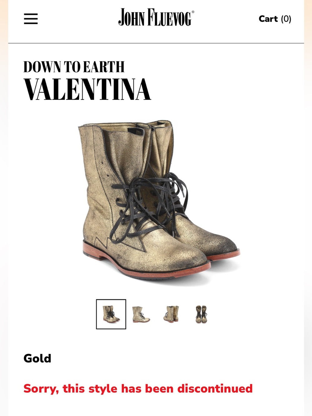 2014 John Fluevog Down to Earth Valentina Gold Lace-Up Ankle Boots